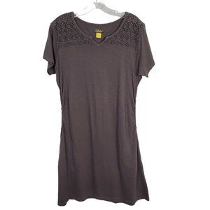 Cabelas NWT Womens Size L Dress Rosemont Side Ruched Cotton Long Lace Brown Gray